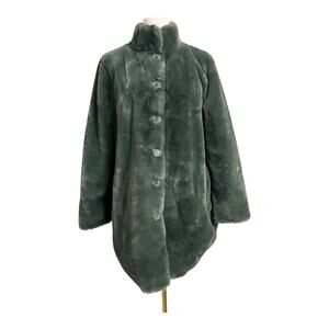 Rino & Pelle Green Faux Fur Jacket Size 42 / US 6 Mob Wife Twee Glam Warm Furry